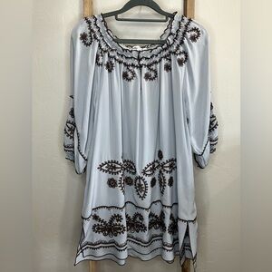 Sundance Blue Tassel Embroidered Silk Tunic Top Dress Small